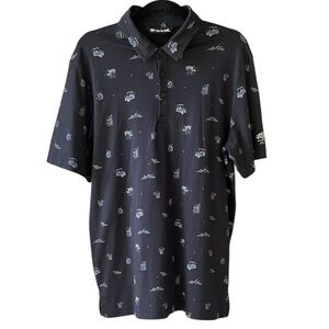 Travis Mathew Sz L Polo Shirt Novelty Print Golf Carts Vacation Black